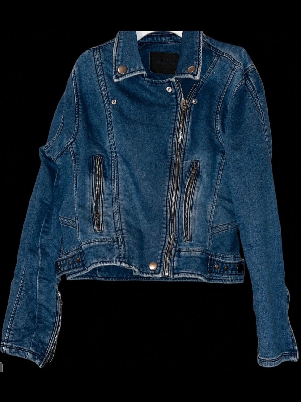 Women's Blue Denim Hello Moto Jacket Small Blank NYC